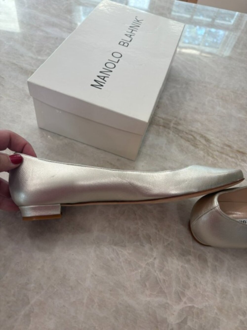 Manolo Blahnik "Juby" Round-Toe Flats in Silver, Size 40 (10) - Picture 11 of 13